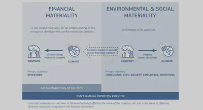The double materiality perspective of the Non-Financial Reporting Directive in the context of reporting climate-related information. Diagram in [Guidelines on non-financial reporting: Supplement on reporting climate-related information](https://eur-lex.europa.eu/legal-content/EN/TXT/PDF/?uri=CELEX:52019XC0620%2801%29&from=EN).